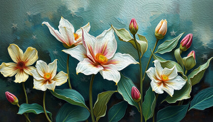 Botanical pattern for printing on wall decorations, covers. Artistic brush strokes.