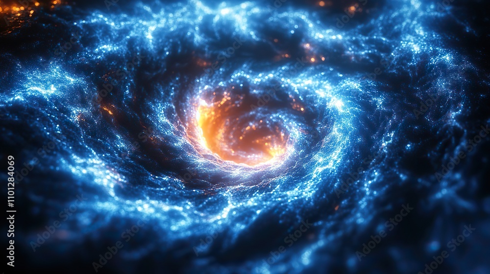 Poster swirl of neon blue line light effect with a curve luminous swirling background with abstract ring pa
