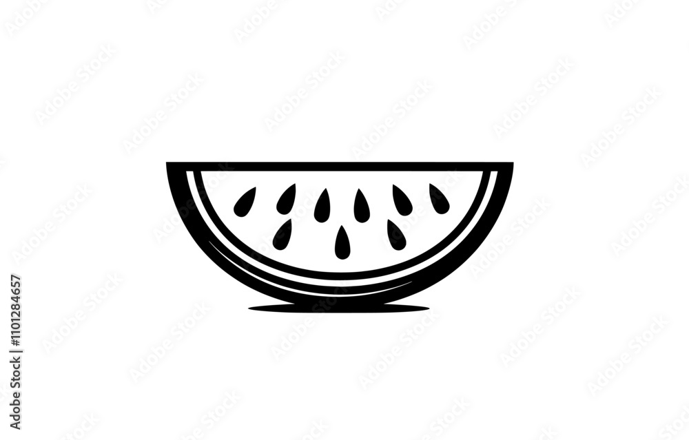 Poster a modern line art icon of a watermelon slice or cross-section with seeds, suitable for apps and webs