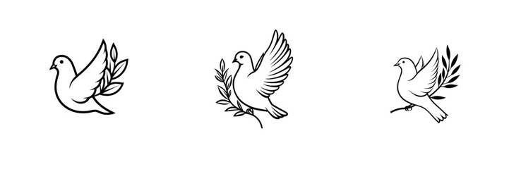 Obraz premium A line art icon of a dove carrying an olive branch, symbolizing peace, designed for modern apps and websites.