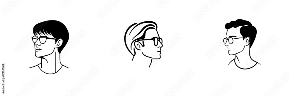 Poster an abstract portrait of a young man with a pince-nez, created in a minimalistic style using a contin
