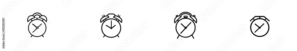 Poster a minimalist one-line drawing of an alarm clock set for 7 o'clock on a white background.