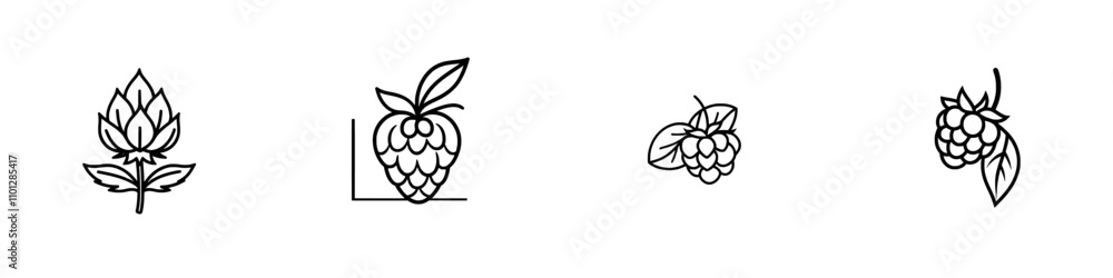 Aufkleber a minimalist black linear sketch of raspberry fruit in a continuous line art style, set against a wh
