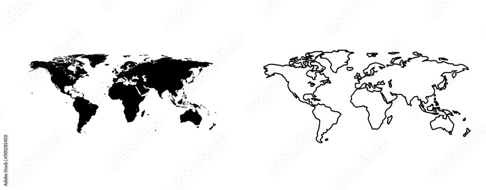 Poster a sleek, flat icon representing a world map for applications and websites.