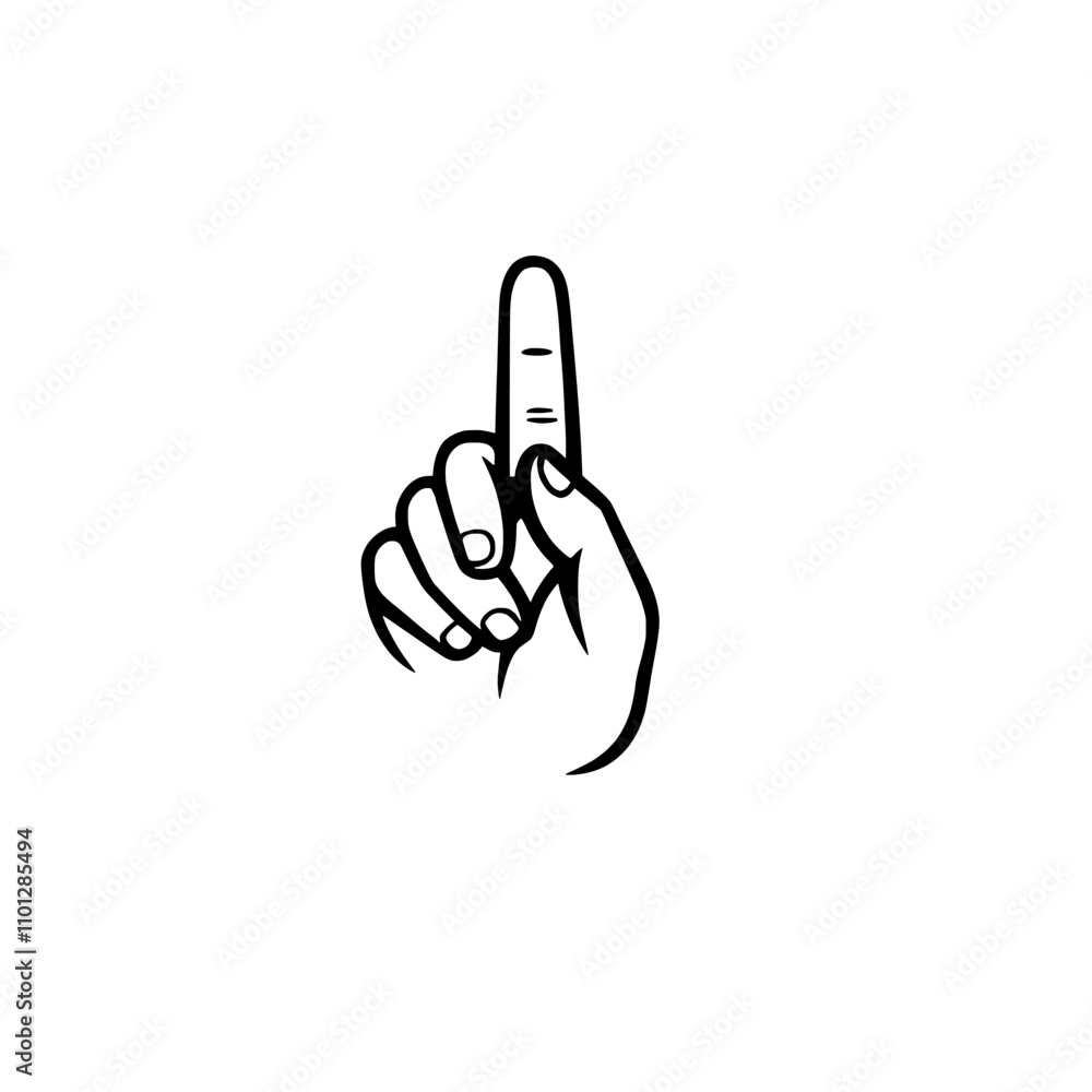 Poster line art icon depicting a hand touch / tap gesture for use in apps and websites.