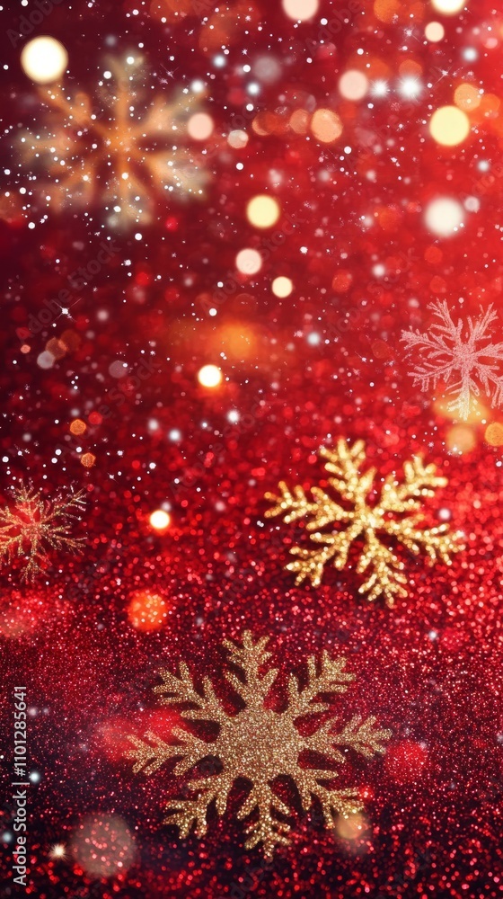Poster imagine a vibrant red backdrop with sparkly glitter and twinkling bokeh lights, creating a magical a