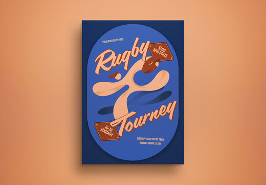 Blue Quirky Illustration Rugby Tournament Flyer Layout