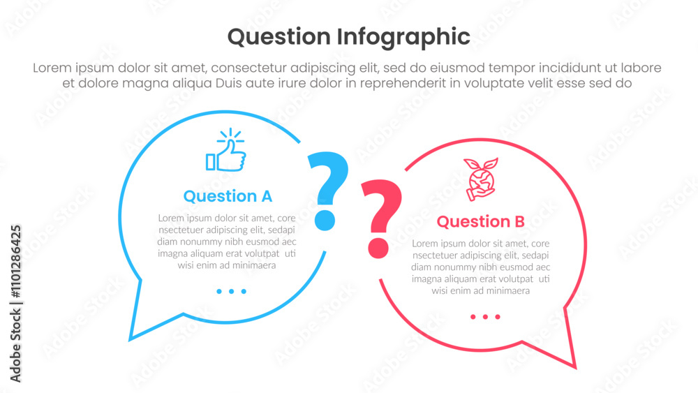 Poster question infographic template banner with big question or discussion outline circle side by side wit