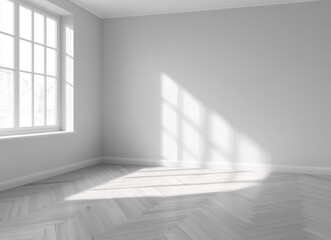 Fototapeta premium Empty Room with Sunlight and Shadows - Modern Interior Design