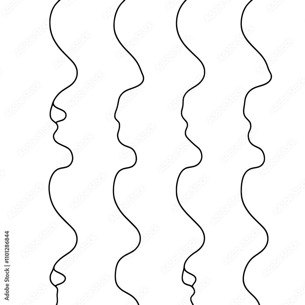 Poster an abstract face in a one-line drawing forms a seamless pattern, highlighting modern minimalist art 