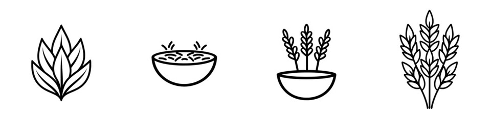 Obraz premium Modern icons for food apps and websites featuring line art of Jasmine or basmati rice grains.
