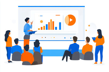 Obraz premium Presentation using lap and multimedia with business illustration design
