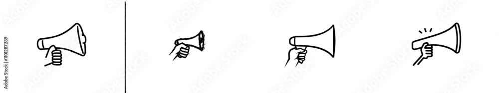 Poster a single line drawing of a person with a megaphone. individual holding a loudspeaker in a continuous