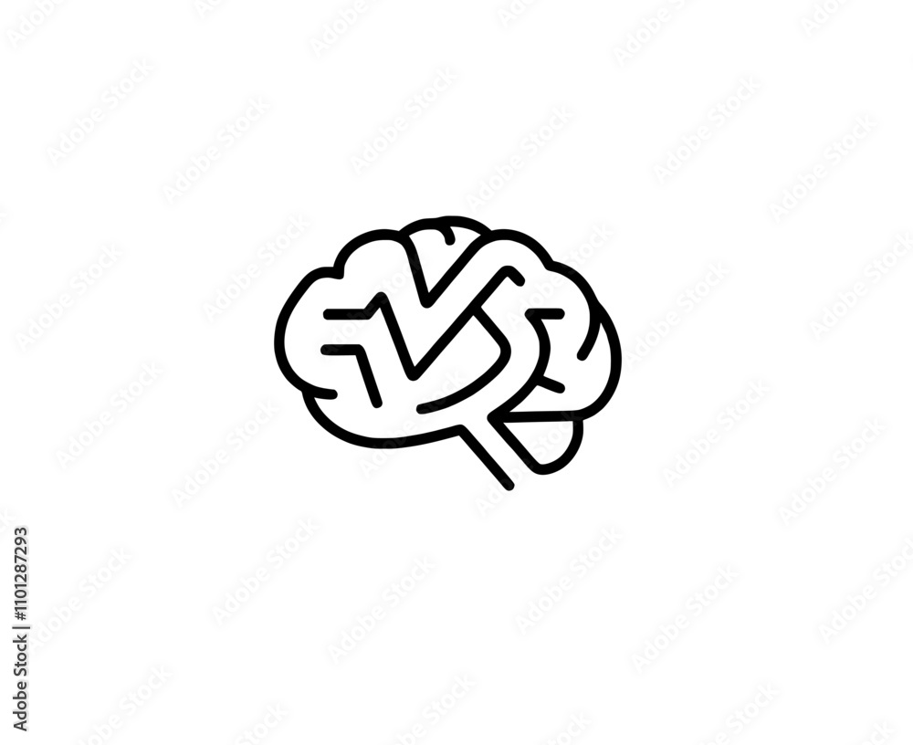Poster a simple, hand-drawn design of the human brain using a single continuous line.