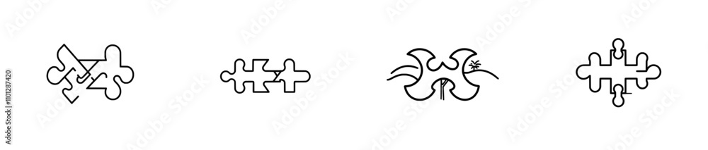 Poster a single continuous line drawing depicting interconnected puzzle pieces, symbolizing group teamwork,