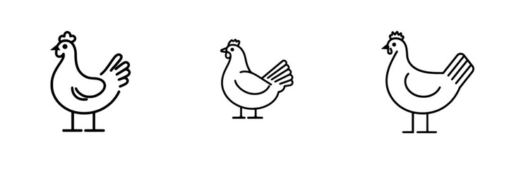 Fototapeta premium A hen depicted in a continuous line art style. A minimalist black linear chicken design, isolated on a white background, as a modern illustration.