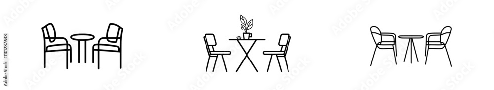 Poster an illustration featuring a table with office chairs, rendered in a single unbroken line, emphasizin