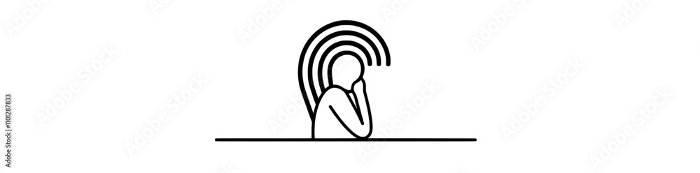 Poster a modern illustration featuring a continuous one-line drawing of an information symbol, designed as 
