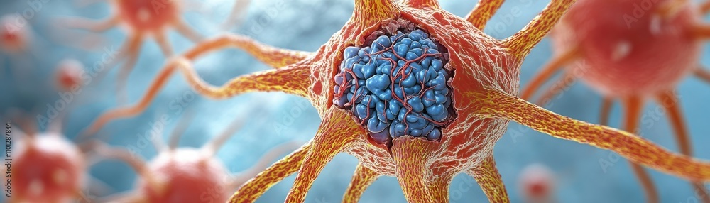 Poster cellular structure with neurons and synapses in a scientific illustration.