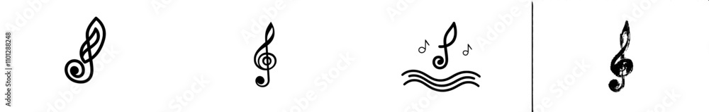 Poster a modern sketch of a continuous music line, featuring abstract art notes, representing a song or sou
