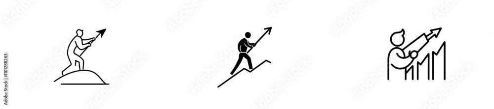 Poster a modern illustration featuring a businessman in a continuous line drawing, pulling a performance gr