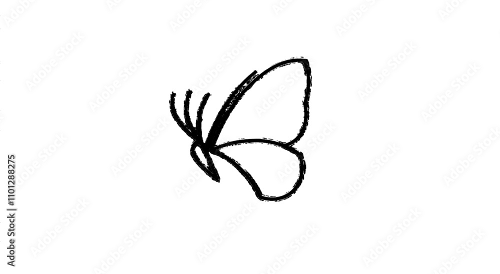 Aufkleber a hand-drawn outline of a single butterfly in a continuous line, depicted as a sketch element on a w