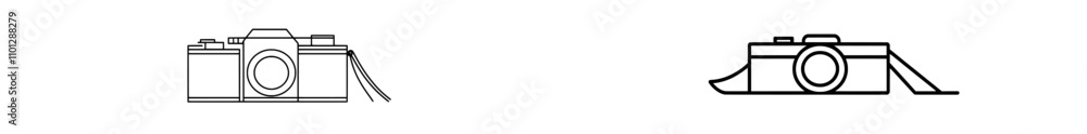 Poster continuous line art of a camera icon. photo camera icon in line drawing style. modern abstract illus