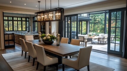 Fototapeta premium Stunning Dining Room with Patio View