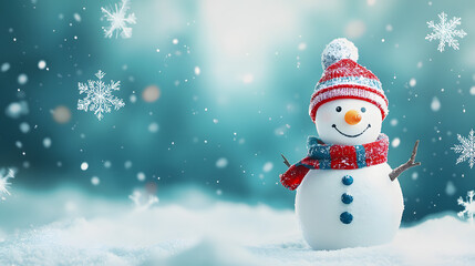 Fototapeta premium Snowman and Snowflakes Frame Winter Wonderland background