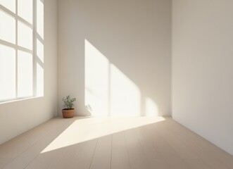 Fototapeta premium Empty Room with Sunlight and Plant