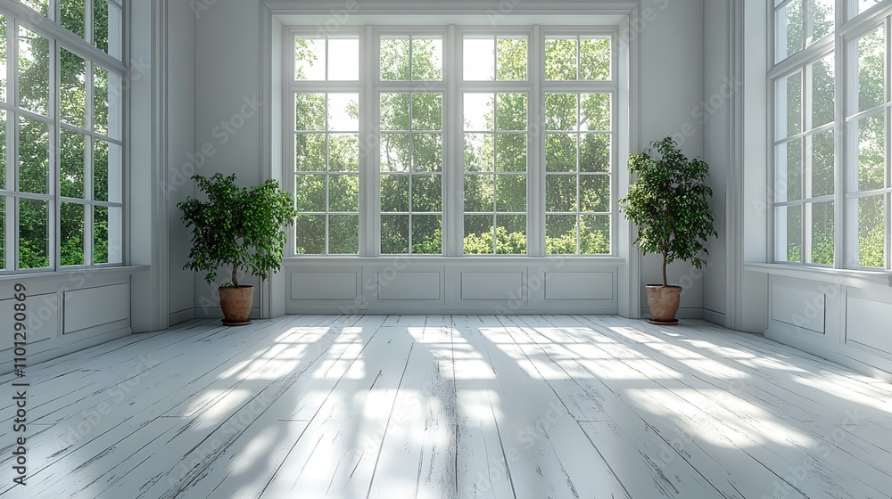 Aufkleber the white empty room with sunlight coming from the window rendering