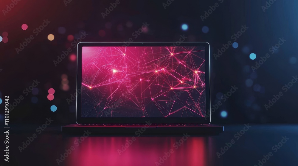 Poster a modern depiction of a glowing laptop in isolation on a light blue backdrop. a modern illustration 