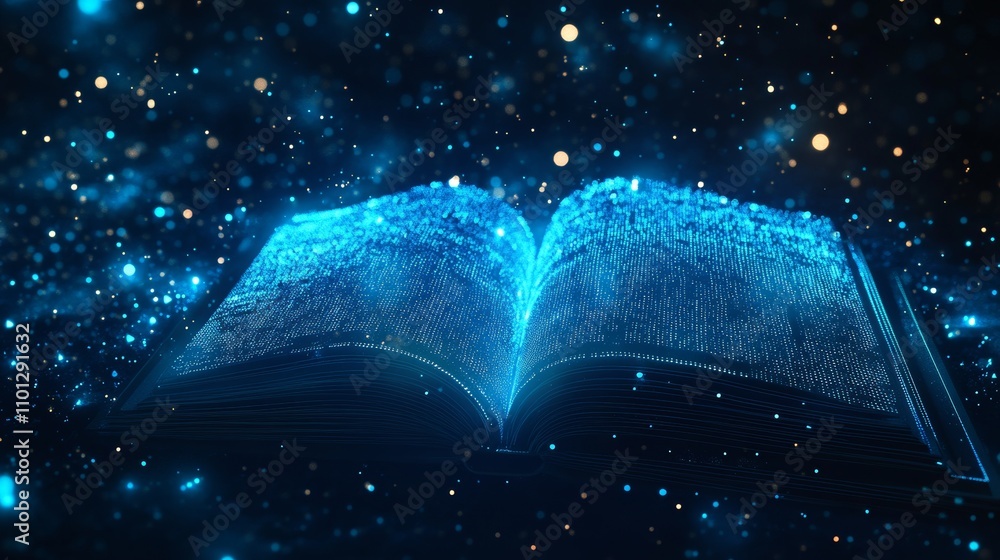 Poster a blue, simple background with a book and an open laptop. the laptop screen shows a wireframe, indic