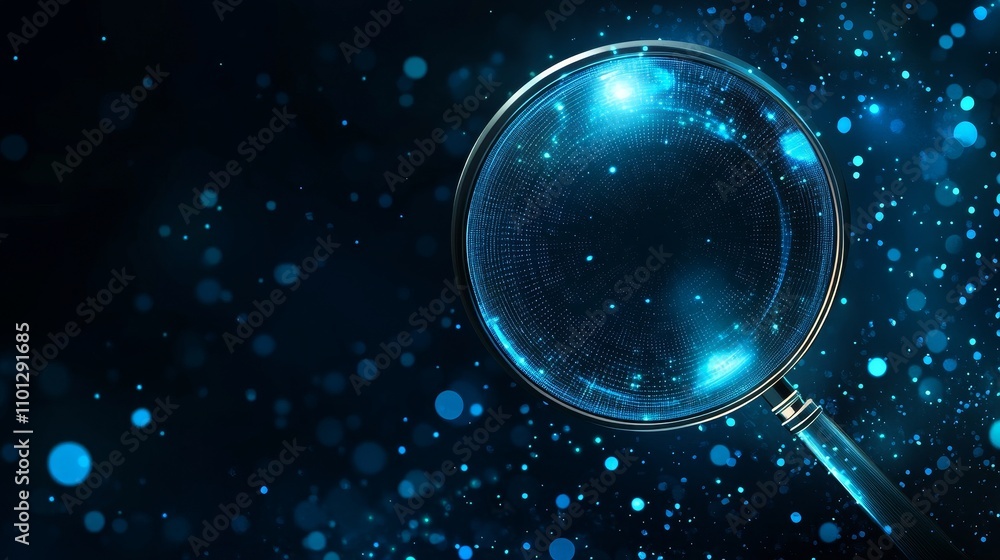 Poster an abstract modern design featuring a magnifying glass and a lock to convey the idea of analytics. t