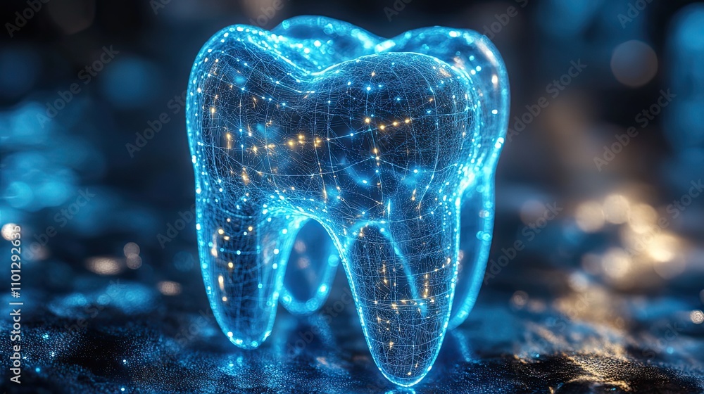 Poster tooth with blue structure lines rendering