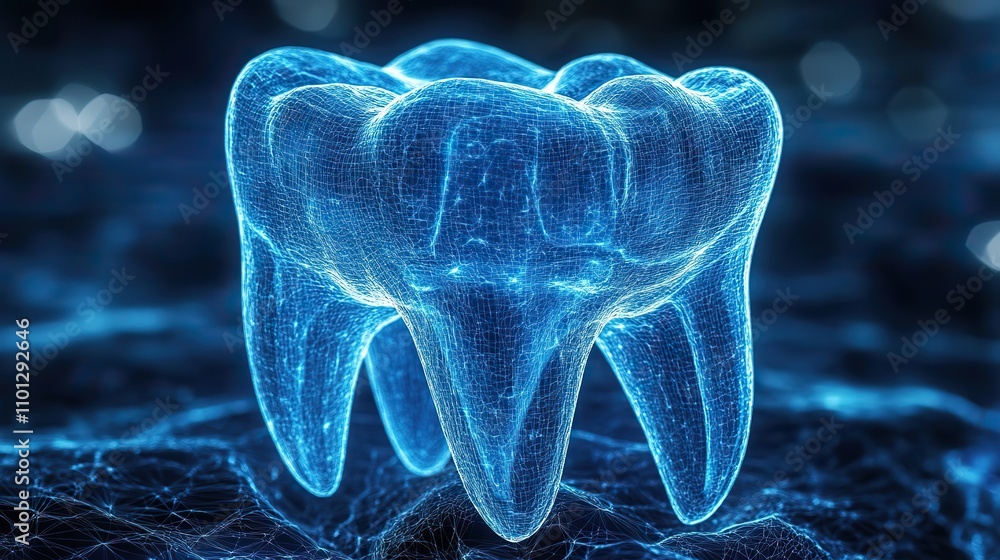 Poster tooth with blue structure lines rendering