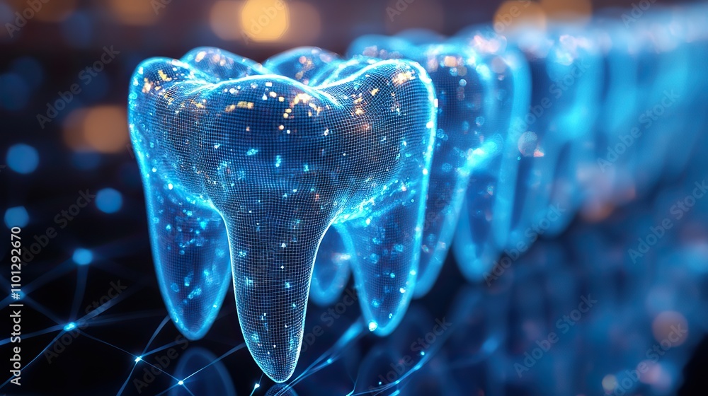 Poster tooth with blue structure lines rendering