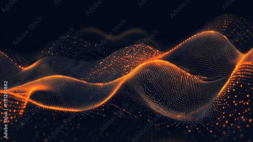 Aufkleber abstract wave pattern with glowing orange lines on a dark background.