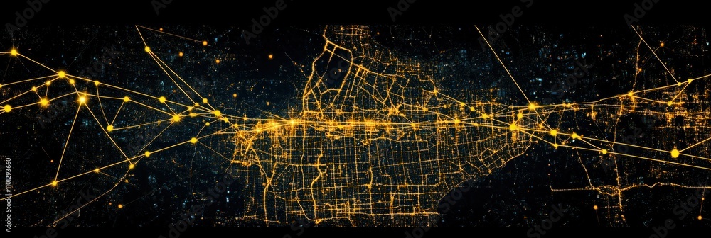 Aufkleber a digital map visualization showcasing city connectivity and data flow.