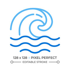Wave two color line icon. Symbolizing ocean tides, currents. Coastal and marine environments. Tsunami bicolor outline symbol. Duotone linear pictogram. Isolated illustration. Editable stroke