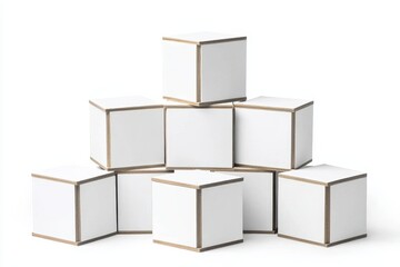 Obraz premium Minimalist White Boxes Stacked on a White Background for Display