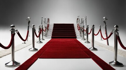 Elegant red velvet rope barrier with red carpet