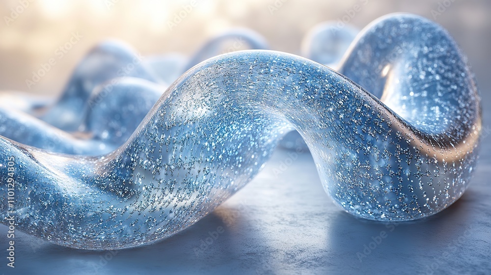 Poster transparent curve glass with wave particles rendering
