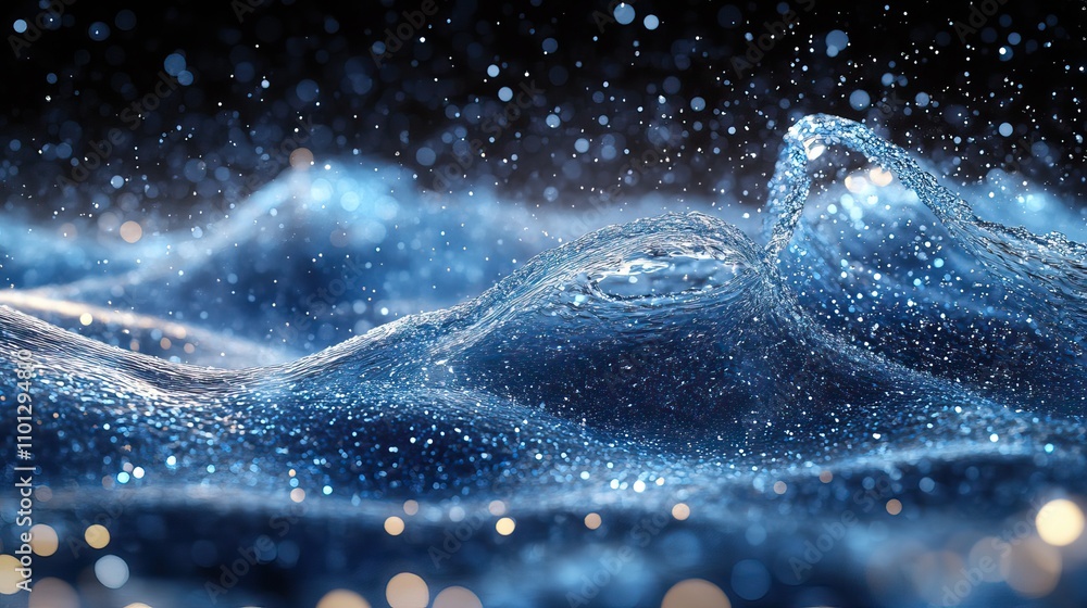 Poster transparent curve glass with wave particles rendering