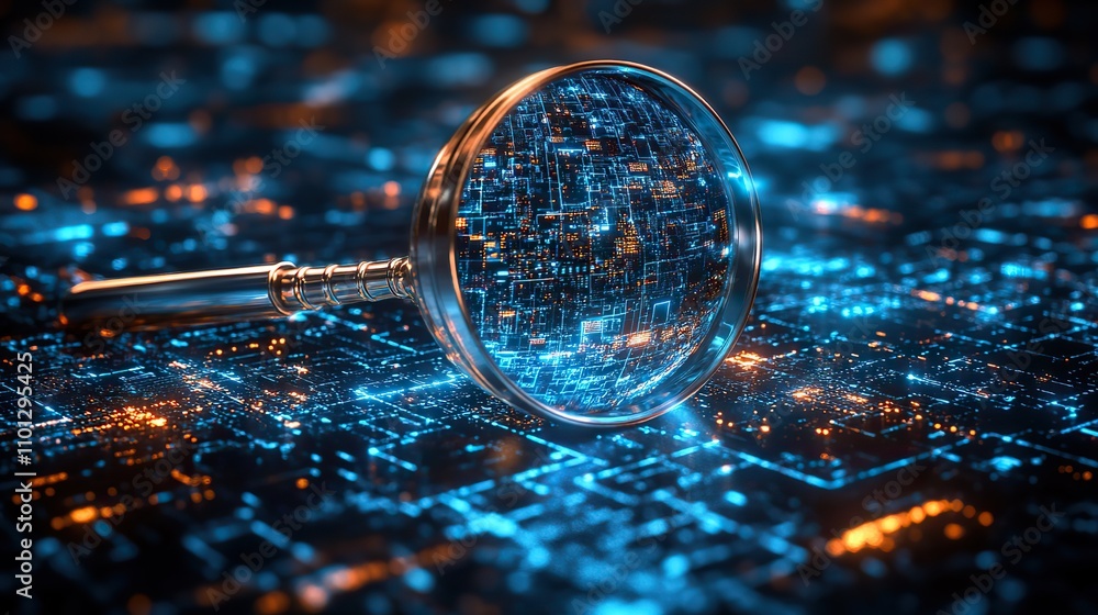 Poster transparent of a magnifying glass with a scan search concept and a futuristic electronic technology 
