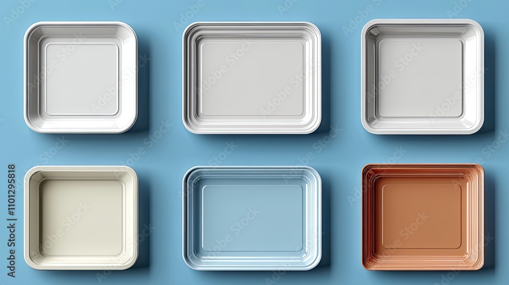 Poster trays that are square and round white food stand mockup empty dinner containers realistic plastic se
