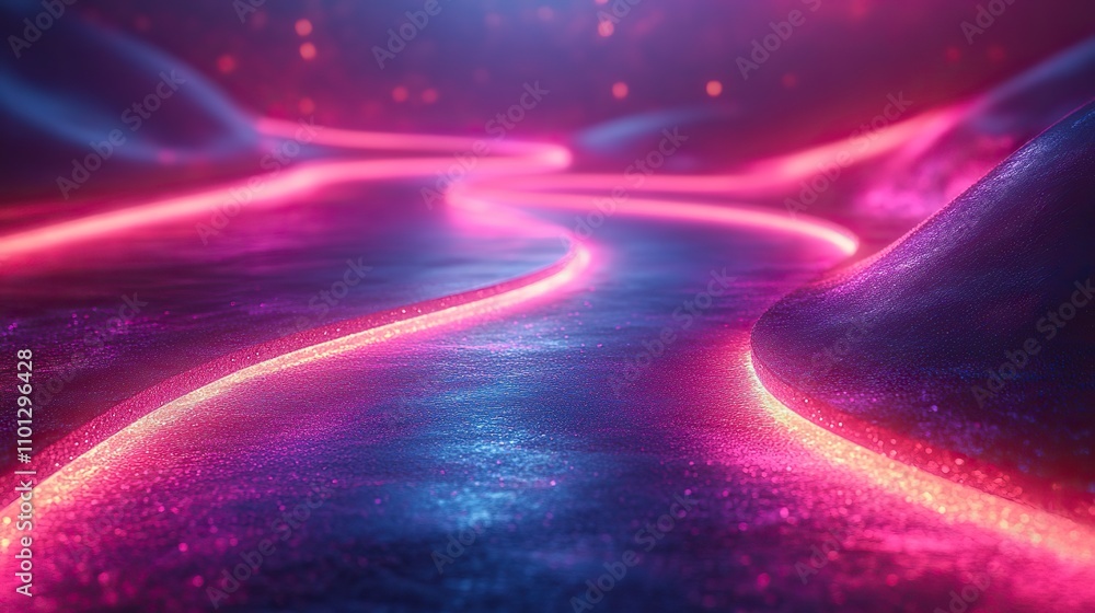 Aufkleber twist curve lines with glowing neon rendering