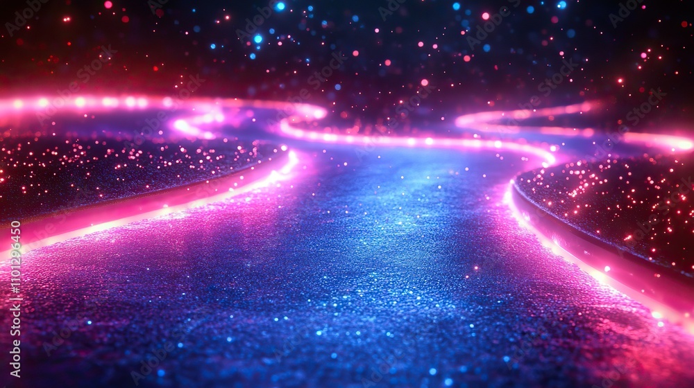 Poster twist curve lines with glowing neon rendering
