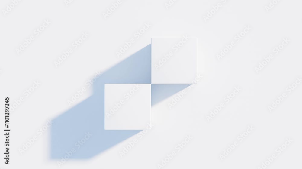 Poster abstract 3d animation with pair of rolling white cubes: seamless geometric animation with modern des