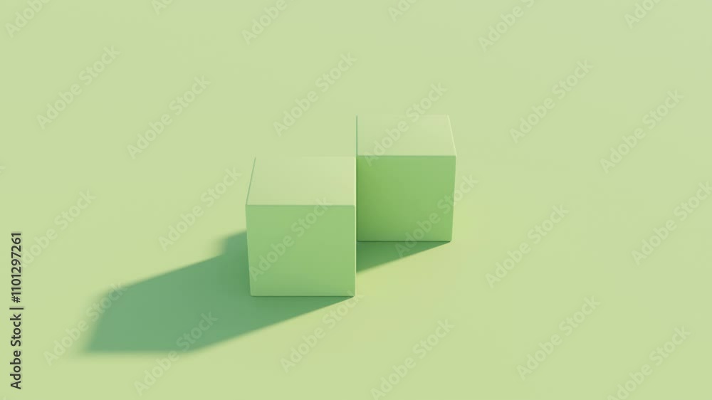 Poster two rolling green cubes: seamless geometric animation with modern abstract 3d design on an green bac